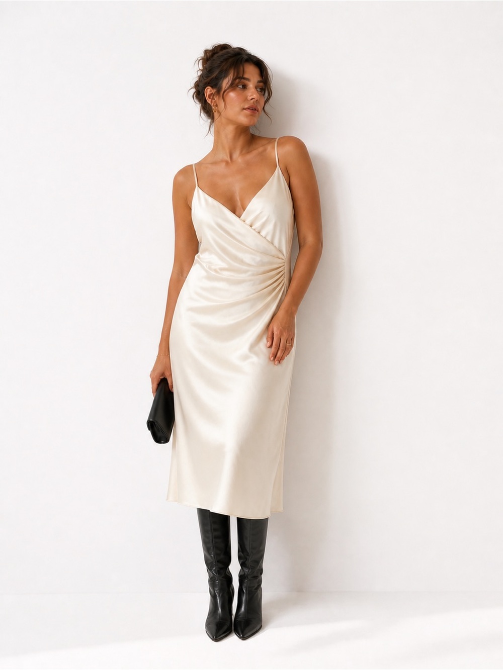 Wilfred Scenery Slip Dress Ivory Satin Wrap Midi Silk Feel Date Night Minimalist